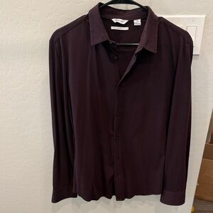 Calvin Klein Men's Long-Sleeve Button Front Shirt - Deep Plum - Liquid Touch